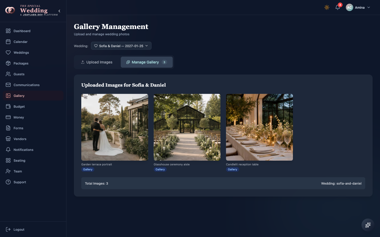 Gallery Management full product window from the fictional Marigold and Co. planner workspace